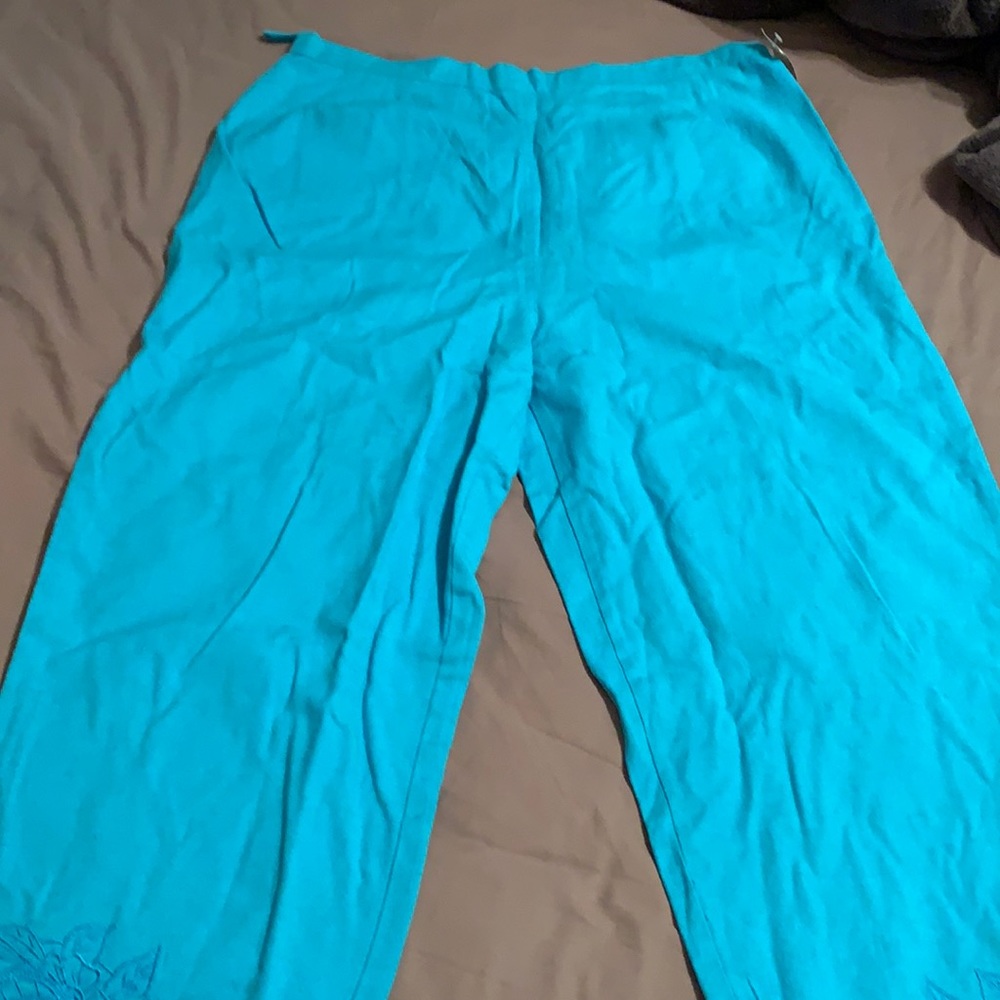 Aqua linen cotton blend pants